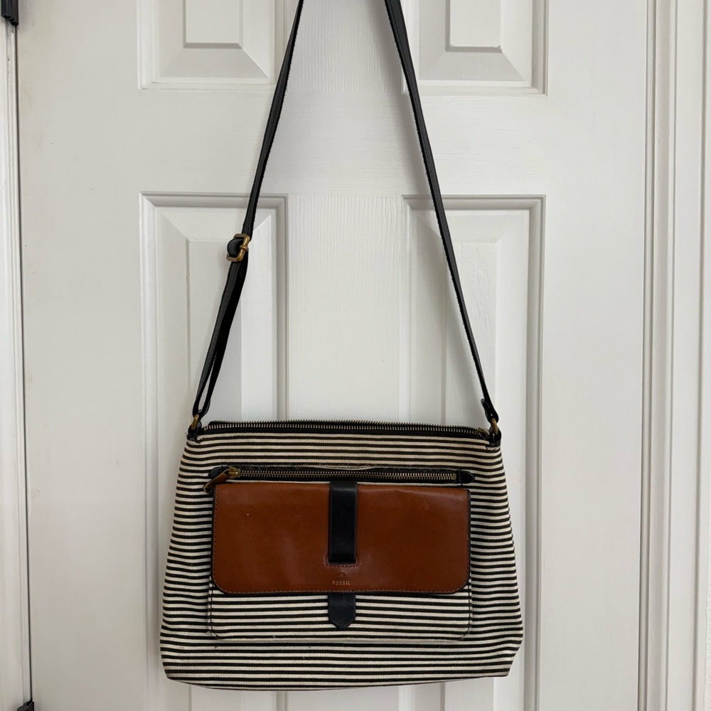 Striped Black and Brown Shoulder Bag